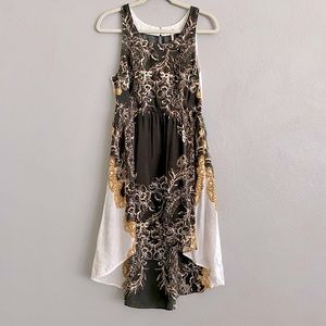 Free People Black Floral High-Low Dress with White & Mustard Accents